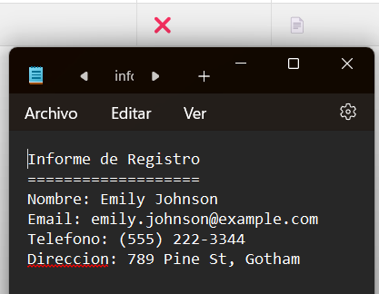 Registro respaldado en .txt