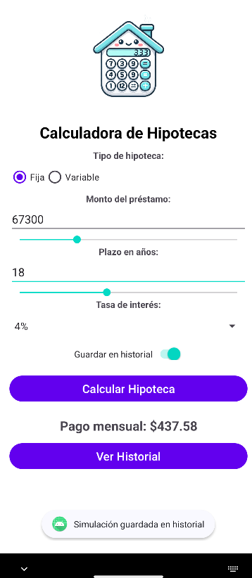 Pantalla principal de la calculadora hipotecaria