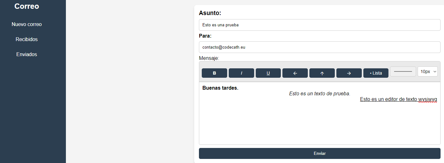 Pantalla de envío de correos