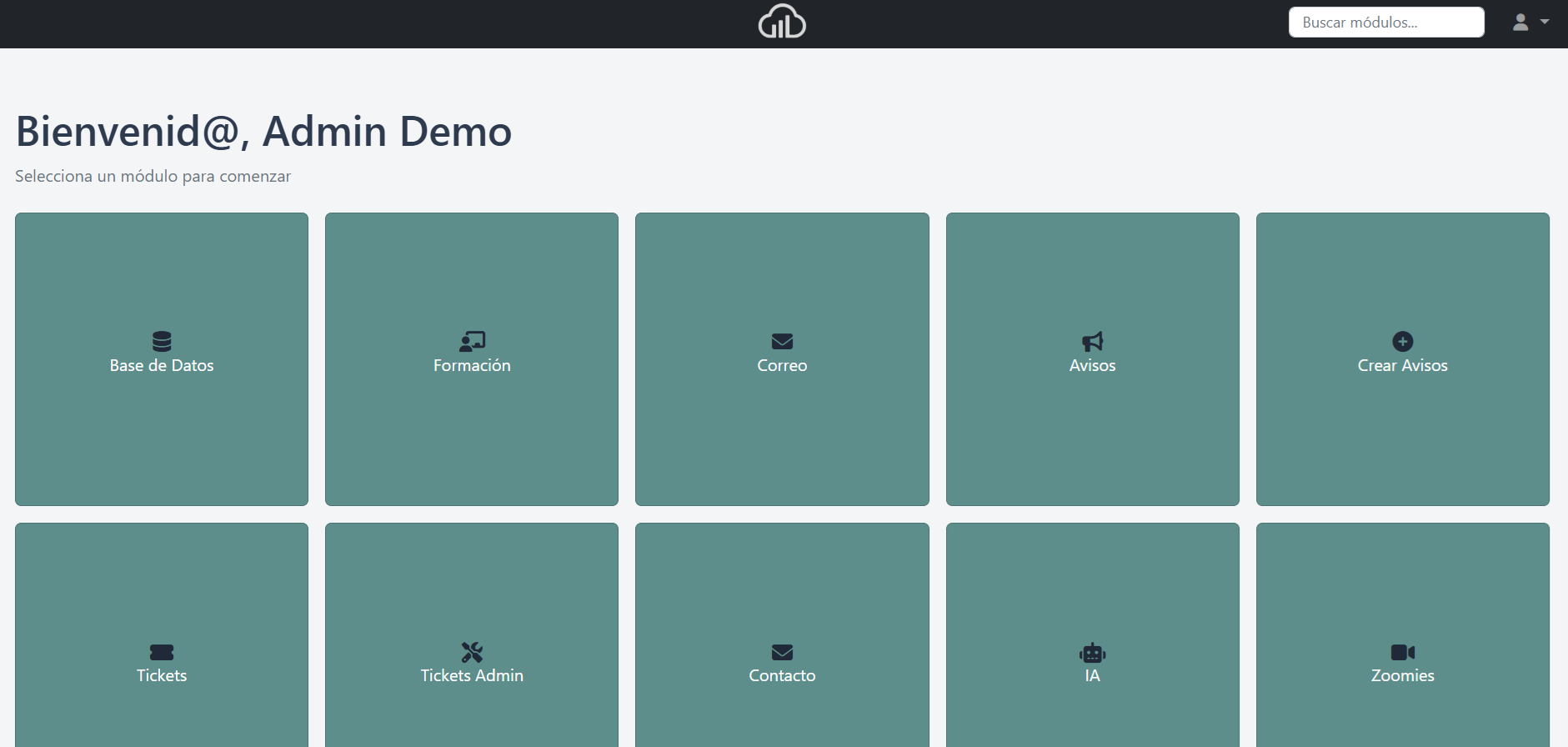 Vista de módulos asignados según el usuario