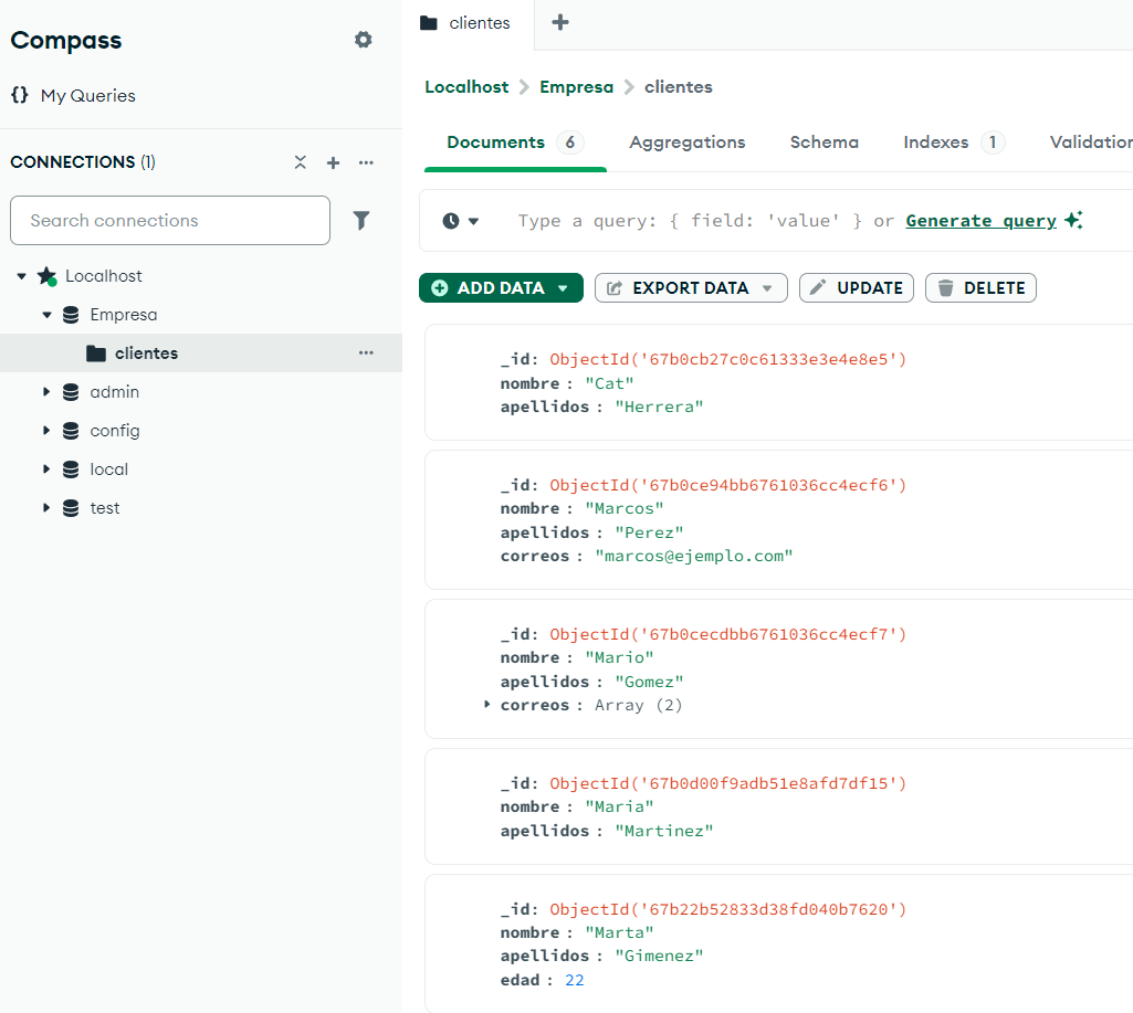Captura de la base de datos